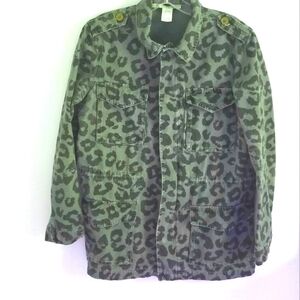Ellison Leopard Olive Green zip up utility jacket